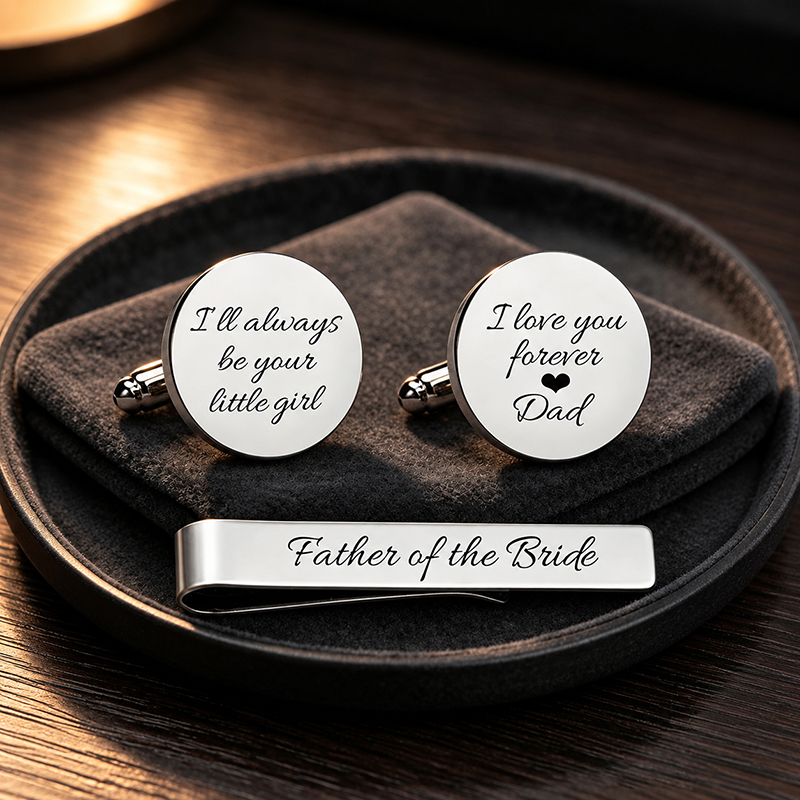 Tie Bar Set Gift - ชุดกระดุมข้อมือและที่หนีบเนคไทสแตนเลส สำหรับชุดสูททางการของผู้ชาย เหมาะเป็นของขวัญสำหรับพ่อหรือสามีในงานแต่งงาน