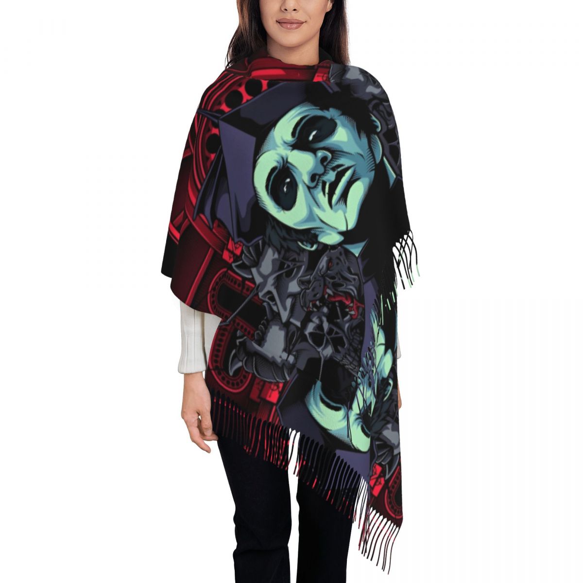 Pashmina Wrap Large - ผ้าคลุมไหล่ลายวงดนตรี Ghost สำหรับผู้หญิง ผ้าพันคอขนาดใหญ่เนื้อนุ่ม อุ่นสบาย ลายวงดนตรีสวีเดน