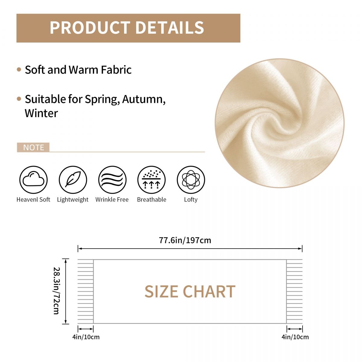 ผ้าพันคอผู้หญิง ประดับพู่ ลายส - Pashmina Wrap Large บทวิจารณ์และราคา